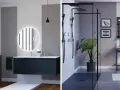 Home staging salle de bain moderne avec miroir lumineux, meuble suspendu et douche à l'italienne.