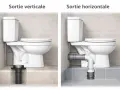 Comparaison de deux installations de toilette sans évacuation : une avec sortie verticale et l'autre avec sortie horizontale.
