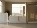 Deux baignoires à porte modernes, une avec une entrée plus large. Les inconvénients potentiels incluent l'espace occupé et le temps de remplissage.