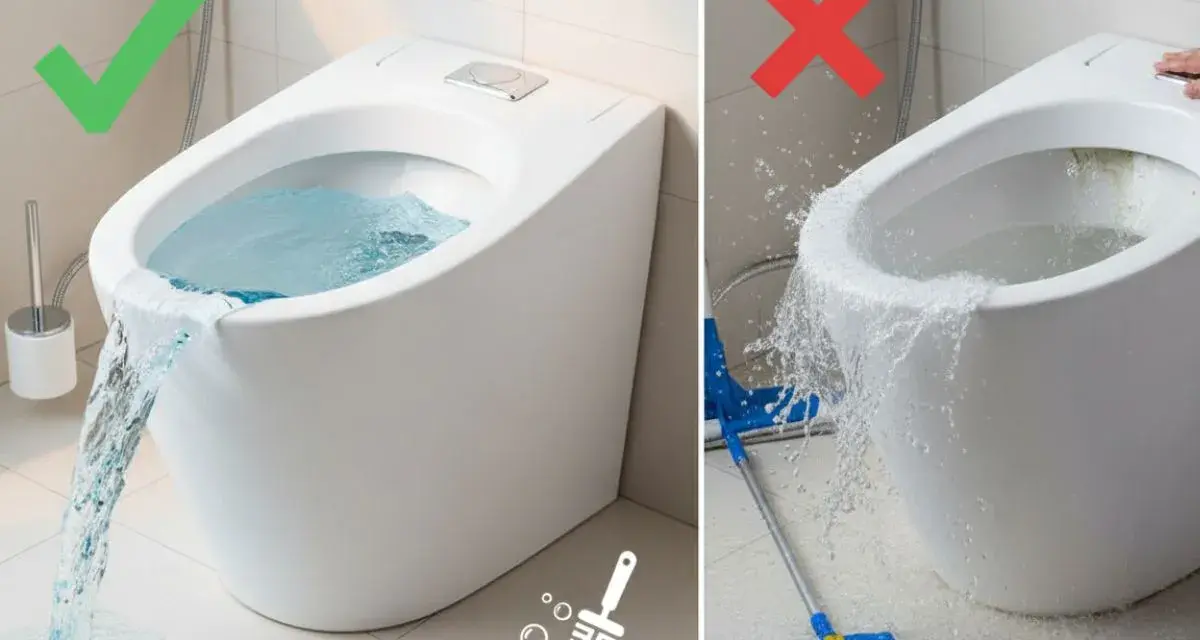 WC sans bride : le bon usage pour un nettoyage efficace et sans débordement. Le mauvais usage cause des éclaboussures.