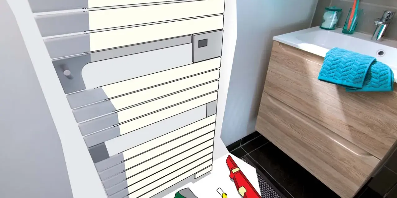 Outils de bricolage et un sèche-serviettes prêt pour sa pose.