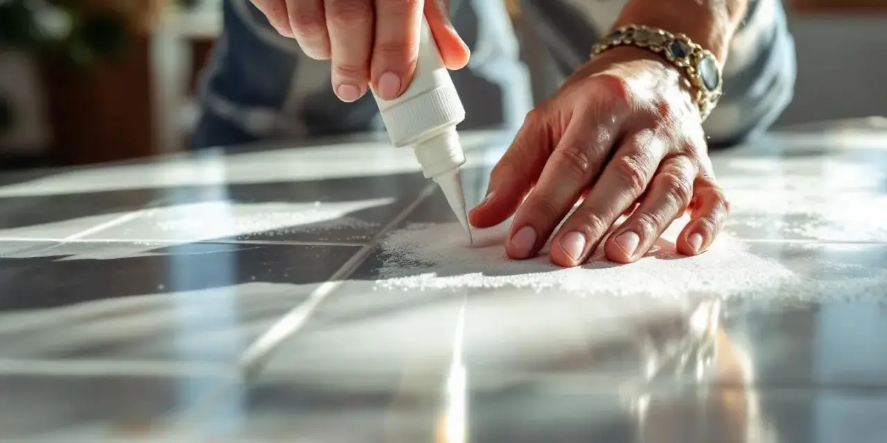 Application de joint blanc sur du carrelage sur placo. Les mains travaillent avec précision pour un résultat impeccable.