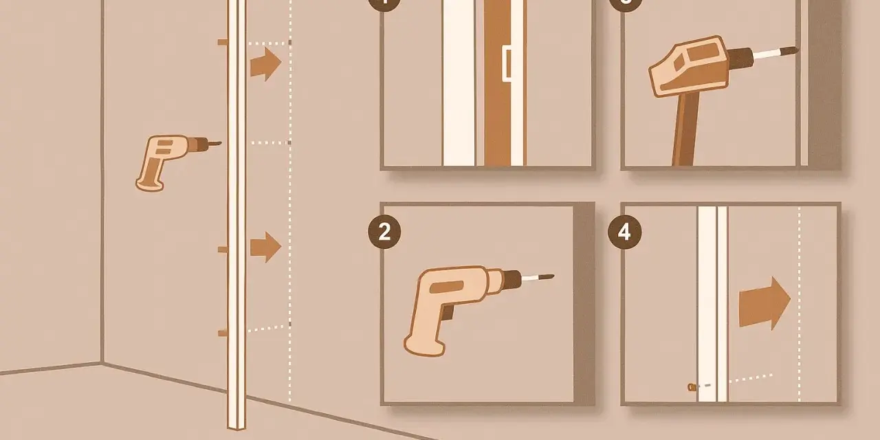 Étapes pour la pose paroi de douche : perçage, fixation et ajustement.
