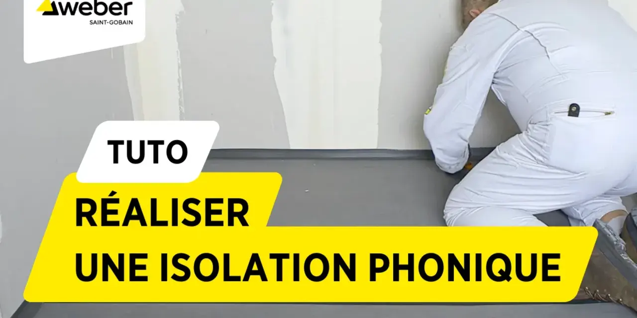 Tuto : réaliser une isolation phonique sur carrelage existant. Un ouvrier en combinaison blanche installe un revêtement gris au sol.
