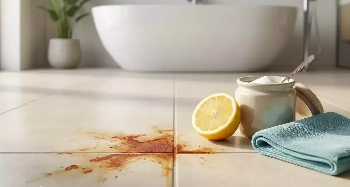 Nettoyer les taches de rouille sur le carrelage de la salle de bain avec du citron et du bicarbonate de soude.
