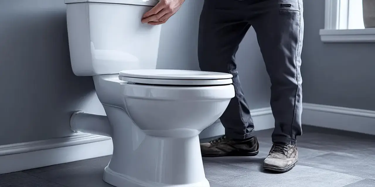 Un homme ajuste le couvercle d'un nouveau **pose wc** blanc, prêt pour l'installation.
