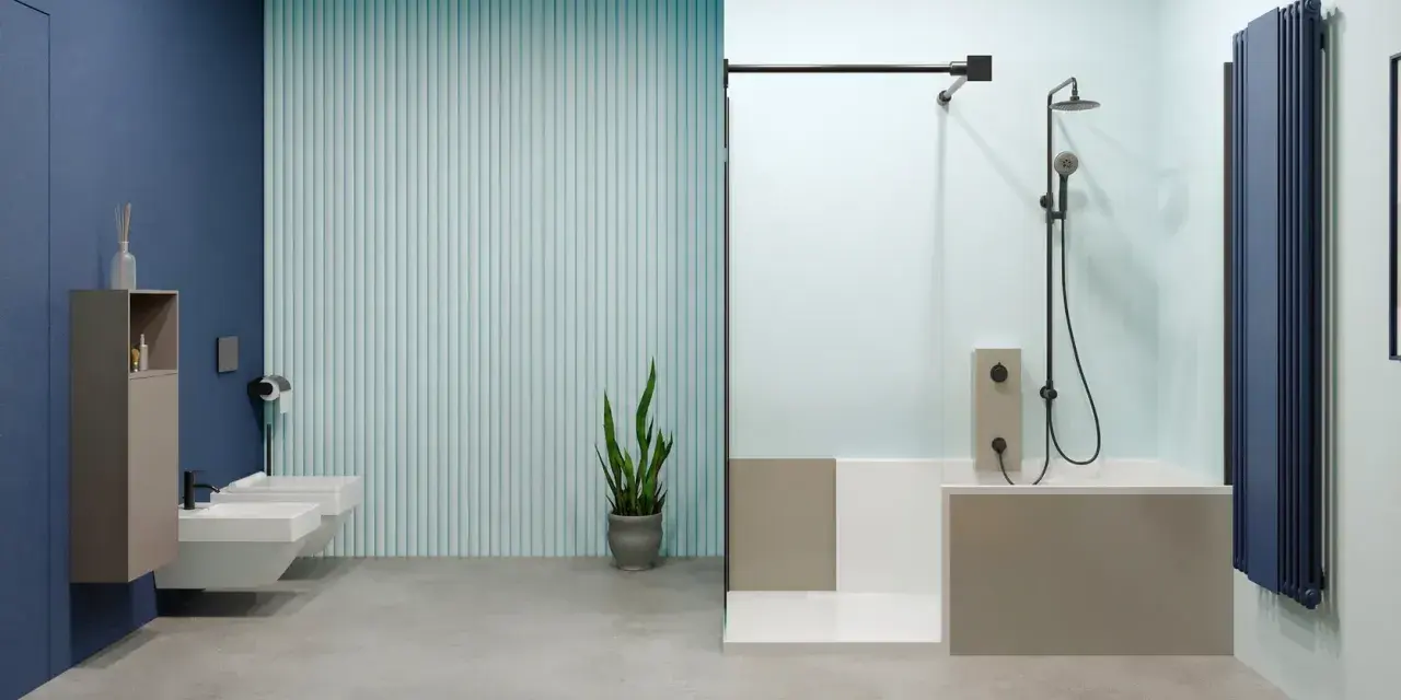 Salle de bain moderne avec bidet, douche et baignoire. Combien de temps pour changer une baignoire ? Environ 1 à 3 jours.