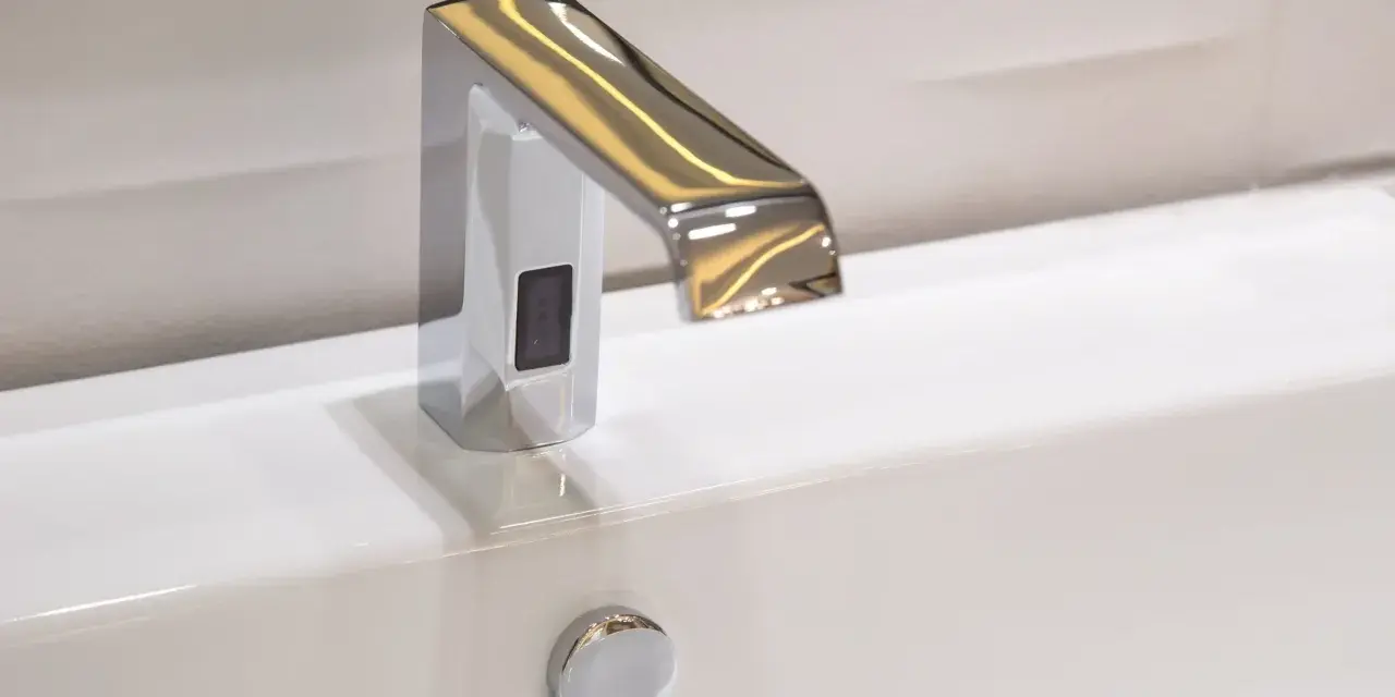 Robinet automatique moderne avec capteur infrarouge pour un fonctionnement hygiénique et sans contact.