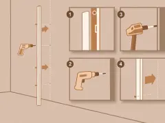 Étapes pour la pose paroi de douche : perçage, fixation et ajustement.