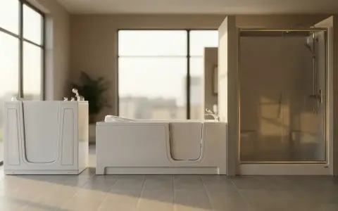Deux baignoires à porte modernes, une avec une entrée plus large. Les inconvénients potentiels incluent l'espace occupé et le temps de remplissage.