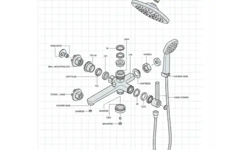 Schéma éclaté d'un mitigeur de douche, utile pour changer les pièces ou le mitigeur douche entier.