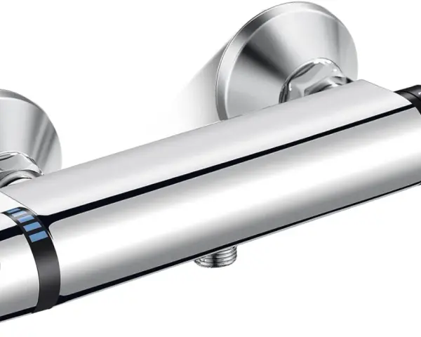 Mitigeur thermostatique chromé pour douche, avec indication de température. L'entraxe robinet douche est standard.
