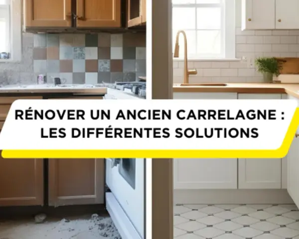 Avant/après d'une cuisine : la rénovation du carrelage mural et au sol transforme l'espace.