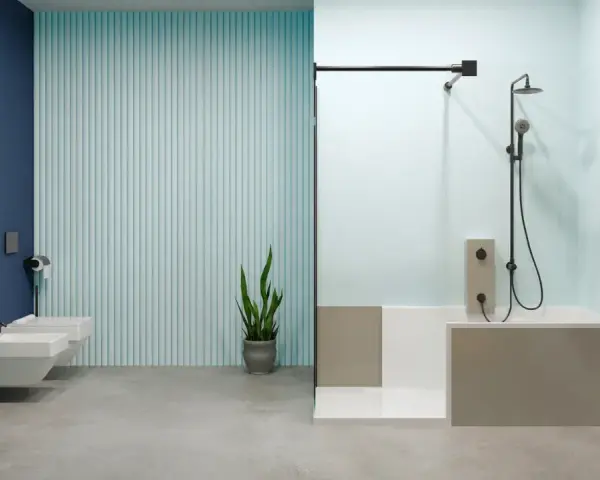 Salle de bain moderne avec bidet, douche et baignoire. Combien de temps pour changer une baignoire ? Environ 1 à 3 jours.