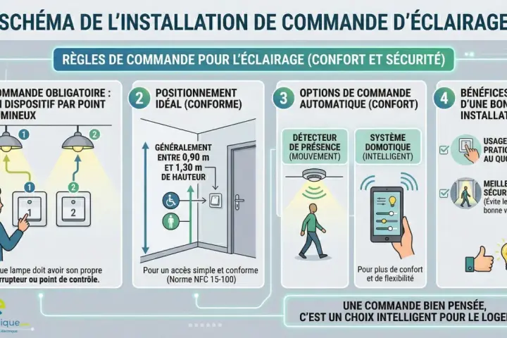 Schéma d'installation d'éclairage : règles, options automatiques et bénéfices. Idéal pour une zone électrique de salle de bain.