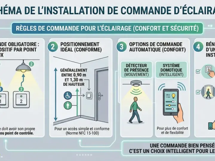 Schéma d'installation d'éclairage : règles, options automatiques et bénéfices. Idéal pour une zone électrique de salle de bain.