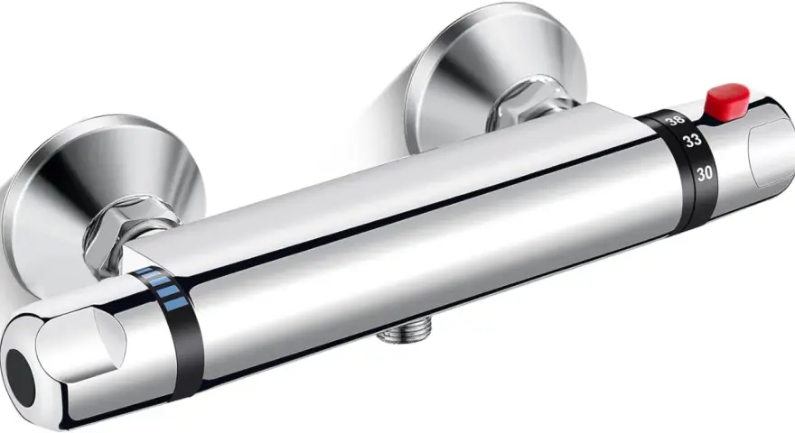 Mitigeur thermostatique chromé pour douche, avec indication de température. L'entraxe robinet douche est standard.