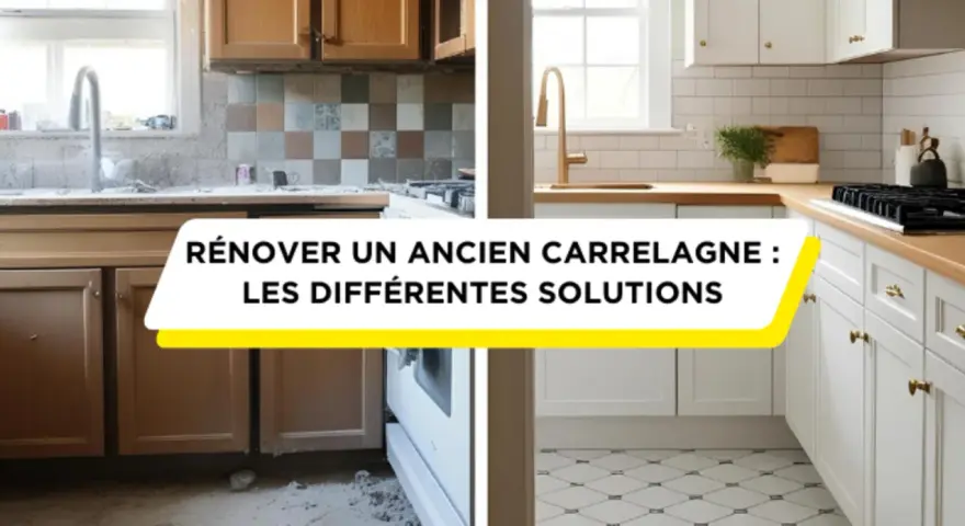 Avant/après d'une cuisine : la rénovation du carrelage mural et au sol transforme l'espace.