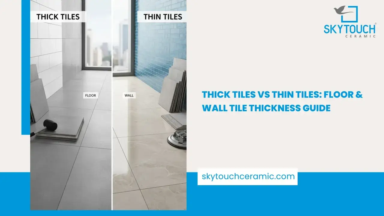 Comparaison de l'&eacute;paisseur carrelage : carreaux &eacute;pais pour sols, carreaux fins pour murs. Guide SkyTouch Ceramic.
