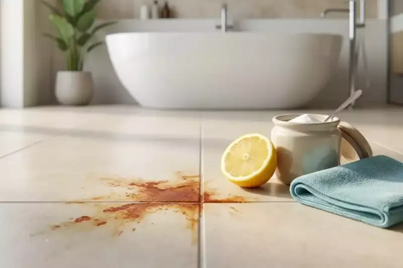 Nettoyer les taches de rouille sur le carrelage de la salle de bain avec du citron et du bicarbonate de soude.